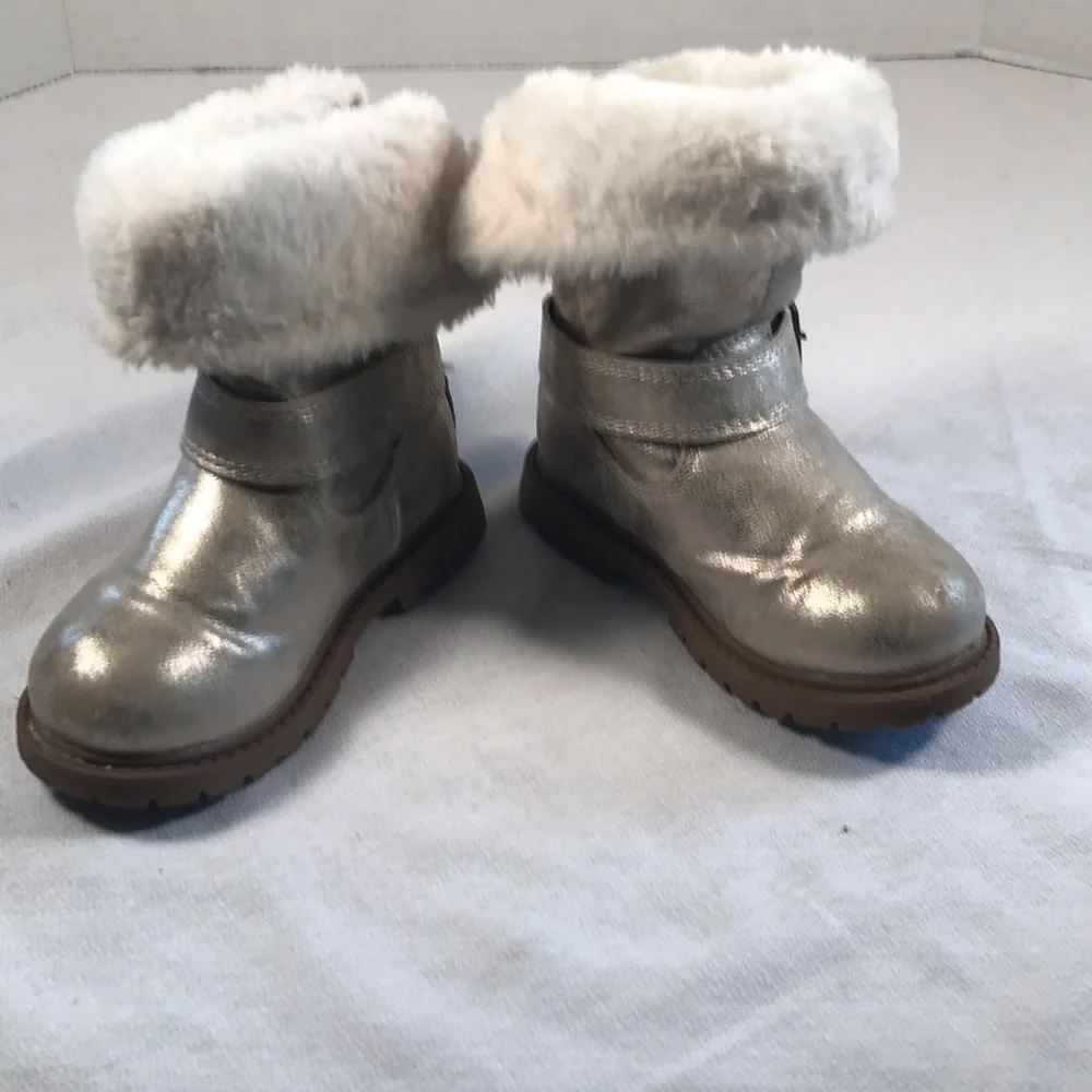 Carter’s Girls Vegan Metallic Gold Leather June Fashion Knee High  Faux Fur Boot